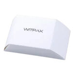This image showcases a custom, white, wedge-shaped packaging box designed by our company, set against a transparent background.
