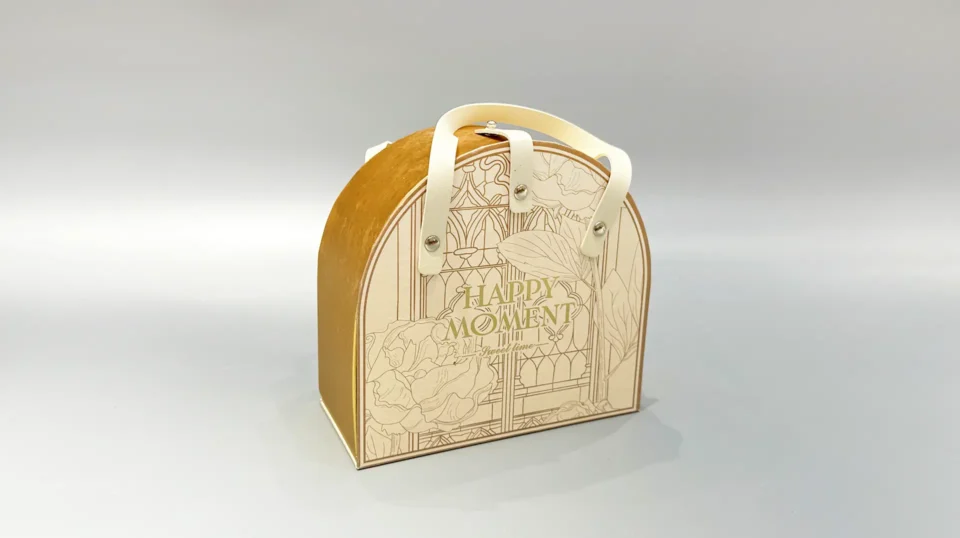 Custom shaped flip-top gift box with button