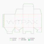 Technical die-cut template showing folding carton construction with glue areas and fold lines