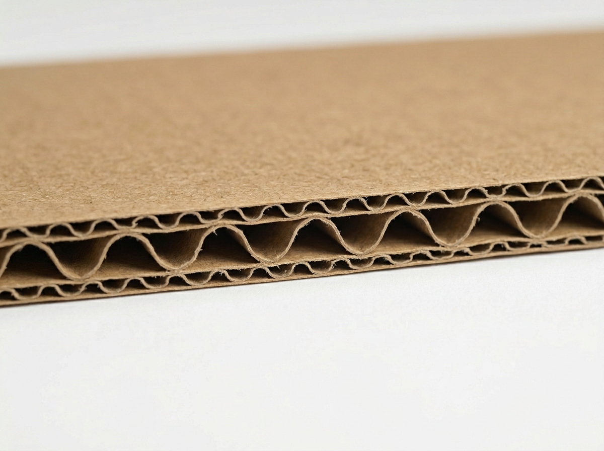 single-wall corrugated board with one wavy fluted layer between two flat linerboards