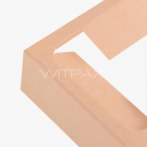 Top view of custom kraft cardboard box insert showing die-cut compartments and natural brown finish