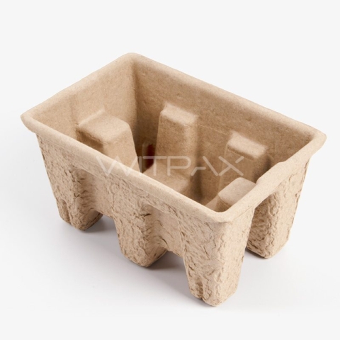 Interior view of custom molded pulp box insert showing compartment layout and textured walls