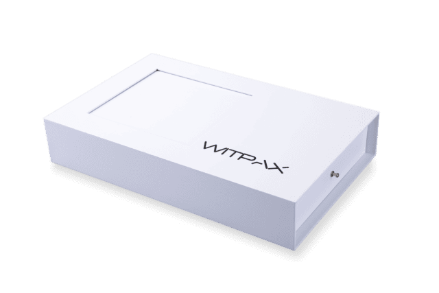 White box with "WINPAX" text, featuring a pull-out drawer and window on a black background.